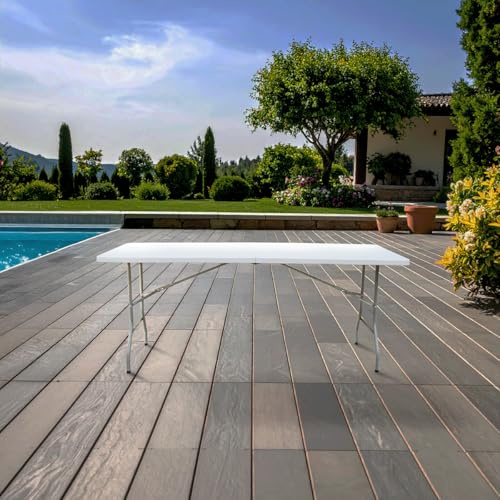 KAMBERG® - Tavolo pieghevole 180 x 74 x 74 cm - rettangolare bianco per 6/8 persone - Tavolo da giardino - Tavolo da campeggio