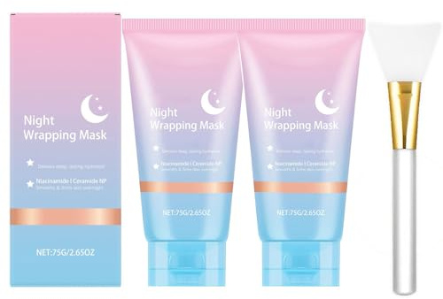 Collagen Night Wrapping Mask, Overnight Maske Gesicht, Korean Peel Off Facial Mask Skin Care-Deep Hydration Care, Reduziert Falten & Verbessert die Hautelastizität, Pinsel Inklusive (2PCS)