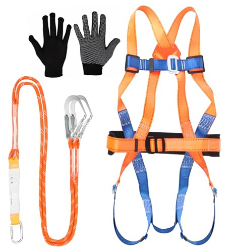 KoolShiro 5 Point Full Body Safety Harness, Safety Harness Kits with Lanyard, Safety Fall Arrest Protection Harness, One Size