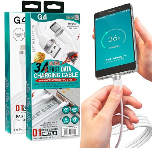G4GADGET Cavo da USB A a USB C [1 confezione, 1 m, 60 W 3 A] Cavo di ricarica rapida da tipo A a tipo C - Cavo di sincronizzazione compatto ad alta velocità per telefono, tablet, power bank - Cavo di