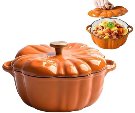 Krmoau Casserole Pot Pumpkin Design Serving Pot with Tight Fitting Lid Kitchen Pot Brewer for Oven Preserving Cooker Stewing Stewing Stewing Baking Searing Cooking Broth Making