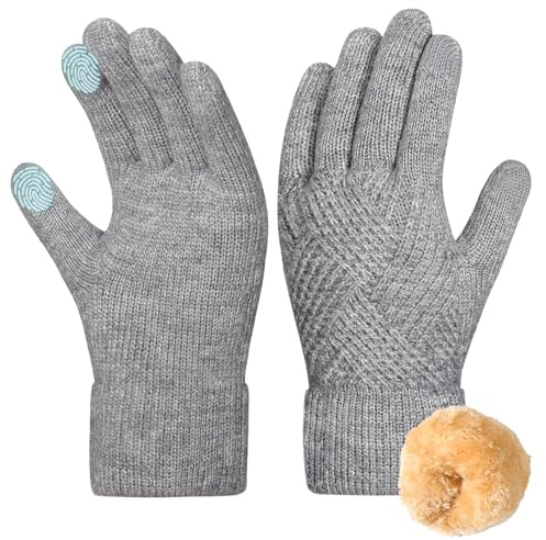 Srvak Damen Winterhandschuhe, Touchscreen Handschuhe mit Fleecefutter, Warm Strickhandschuhe (Grau)