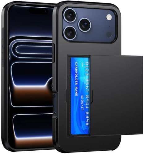 SZSSZSM Plånbok för iPhone 17 Pro Max Fodral med Korthållare Dubbla Lager Militärkvalitet Skyddande Stötsäkert Dold Kortplats Smal Passform Telefonskydd – Svart