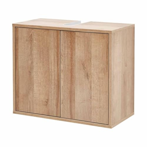 BadeDu Minho Waschbeckenunterschrank – 60 cm in AST-Eiche Optik, 2 Türen mit Push-to-Open Technik – Made in Germany