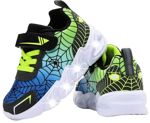 ZOUPREME Basket Enfant Garçon Lumineuse, Chaussures Sport Lumineux Basquette Sneaker Kids Boy Shoes (A1-Green,28)