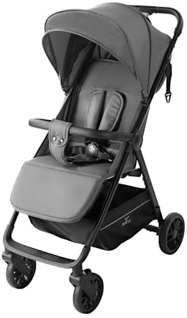 Baby Stroller Travel Buggy Lightweight Foldable & Compact Strollers for Toddlers Up to 4 Years 30kg Max (Black Frame & Grey Canopy)