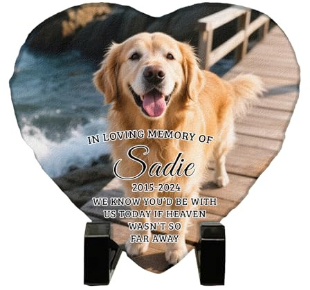 Personalisierter Gedenkstein für Haustiere mit Foto und Text, Herzförmige Steintafel für Hund oder Katze, Individuelles Andenken mit Name und Jahr, Dekoratives Geschenk für Tierliebhaber (Herz-Typ -1)