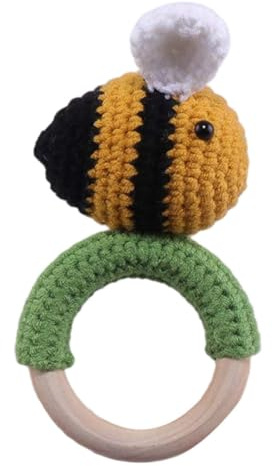 Mikinona Little Bee Bell Wooden Knitted Grasping Soothing Boy Girl Early Educational for Boy Girl Months