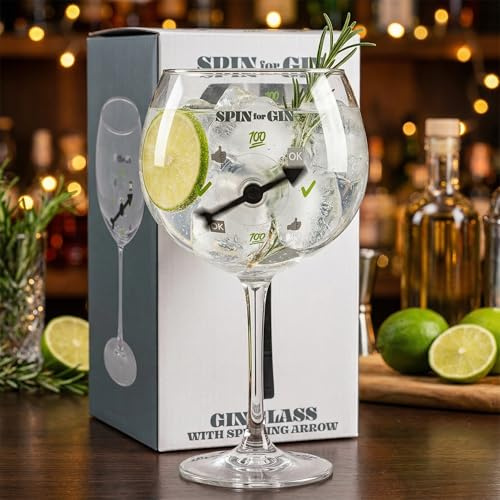 MIJOMA Verre à gin 730 ml avec plaque tournante – Verre à cocktail XXL amusant avec jeu Spin for Gin – Verre de fête pour Gin Tonic – Idée cadeau pour les amis et les amateurs de gin