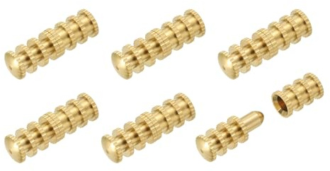 sourcing map 6Pcs Table Leaf Dowel Pin, 8x8x27mm Brass Table Top Leaf Alignment Pins Desk Bolt Sleeve Connectors for Furniture Cabinet Wooden Box, Gold Tone
