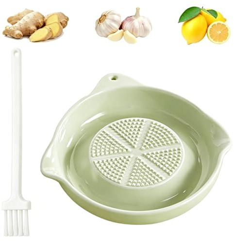 Keramik Reibeteller, Keramikreibe für Ingwer, Parmesan, Knoblauchreibe Keramik Teller mit Pinsel, Reibeteller für Familie Küche Apfelmus Zitrone Ingwer Saft Mahlen, Durchmesser: 13,5 cm (grün)