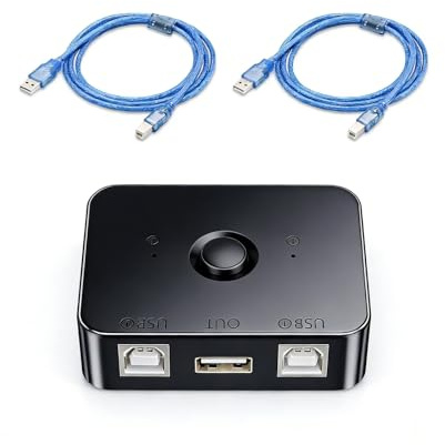 Jetstream USB 2.0 Printer Sharing Switch, Drucker Sharing Switch, 2 Port USB B Druck Umschalter, 2 Computer Teilen 1, mit LED Licht, Inklusive 2 * 1,5m Druckerkabel, für PC, Drucker, Scanner