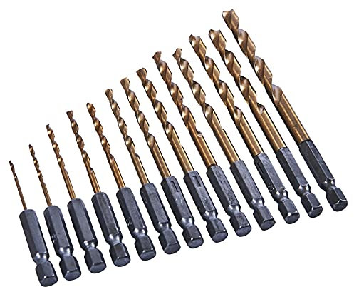 Amtech F1120 13 Piece 6.25mm (1/4) Titanium coated high speed steel (HSS) drill bit set
