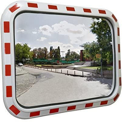 Nordborn VERKEHRSSPIEGEL 80x60cm Gewölbter-Sicherheitsspiegel Überwachungsspiegel Beobachtungsspiegel Convex Taffic Mirror Weiß mit Rotte Streifen