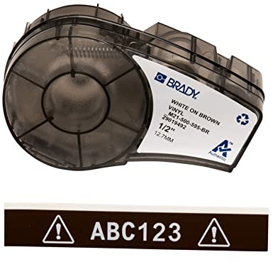 Brady Vinyl Label Tape for Label Printer M211 & M210 - Self Adhesive Vinyl Printer Labels White on Brown (12.70mm x 6.40m) - M21-500-595-BR