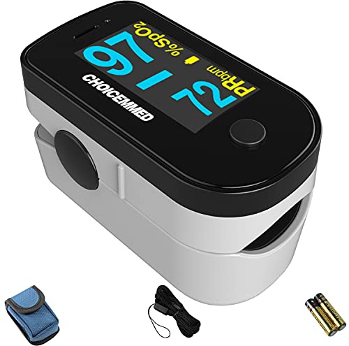 CHOICEMMED Black Dual Color OLED Finger Pulse Oximeter - Blood Oxygen Saturation Monitor with Color OLED Screen Display and Included Batteries - O2 Saturation Monitor