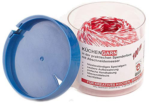 ROTIX Hilo de cocina rojo y blanco en caja dispensadora con cortador, 100 m