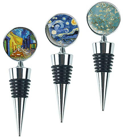 LIZIMANDU Wine Bottle Stoppers,Set of 3 Stainless Steel Wine Stoppers For Gifts, Bar, Holiday Party, Wedding(3-Van Gogh)