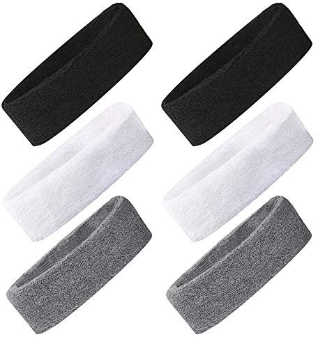 Huture 6 STÜCKE Sport Stirnband Schweißband rutschfestes Dein Stretchy absorbieren Perfekt für Unisex Fitness Radfahren Training Sportliche Übung Basketball Joggen Yoga Running Schwarz/Weiß/Grau