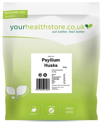 yourhealthstore Blond Psyllium Husks 300g, Whole, Non GMO, Gluten Free, High in Fiber, Vegan, Husks Not Powder, (Recyclable Pouch)