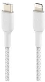 Belkin geflochtenes USB-C-/Lightning-Kabel (iPhone-Kabel zum Schnellladen für das iPhone 14 oder ältere Modelle) Boost Charge MFi-zertifiziertes iPhone USB-C-Kabel (1 m, Weiß)