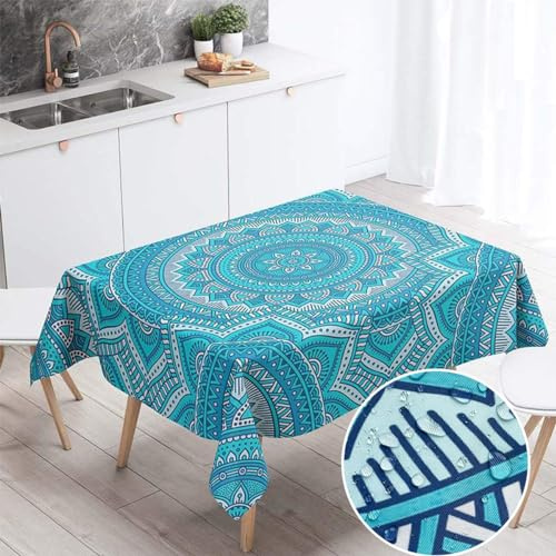 Morbuy Mantel Antimanchas para Mesa Rectangular 90x90, Mandala Manteles Impermeable Lavable Azul Mantel para Hogar Cocina Salón Jardín Comedor