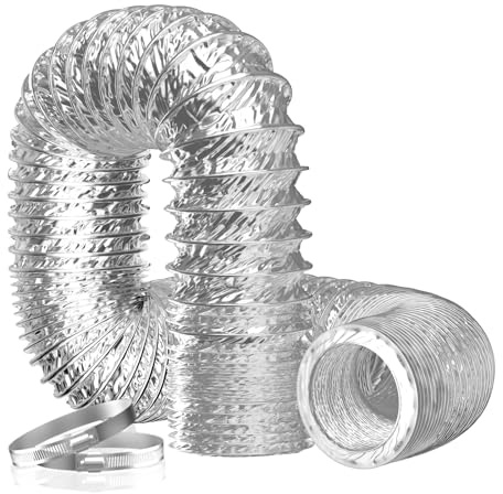 Hon&Guan 150mm / 6 Inch Flexible Aluminium Foil Ventilation Ducting, 3m Vent Hose with 2 Clamps for Tumble Dryer, Grow Tent and Heater
