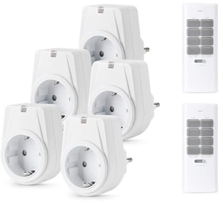 TOUCHXEL Funksteckdose mit Fernbedienung, Steckdose mit 30M Reichweite,3500W innen,5er Steckdosen mit 2er Fernbedienung,Funkschalt Set Selbstlern-Funktion für Haushaltsgeräte, Weiß