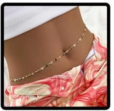 Carufin Bunte Pfirsichherz-Taillenkette Einfache hohle Tropfen-Emaille-Körperkette Bauchketten Kostümzubehör Schmuck für Frauen und Mädchen (Gold)