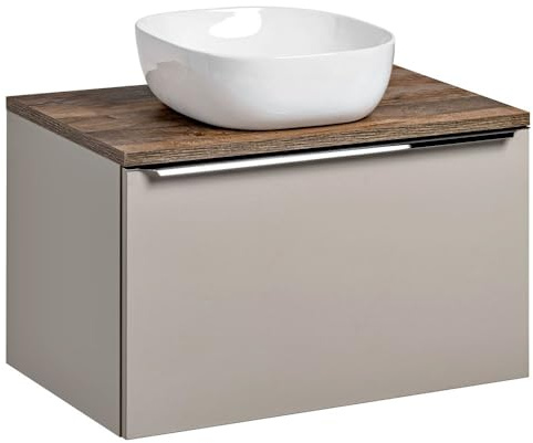 Lomadox Badmöbel Waschtisch-Unterschrank Set 80cm, Taupe mit Vintage Oak Eiche, 40cm Keramik-Waschbecken, 2 Softclose-Schubkästen, B/H/T 80,4/63,5/46 cm