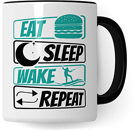 Wakeboard Tasse Geschenkidee Wake Kaffeetasse Geschenk für Wakeboarder Kaffeebecher Surf Becher (Weiß & Schwarz)