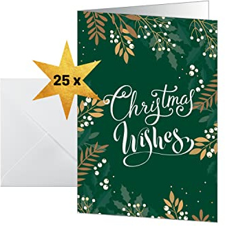 Sigel Weihnachtskarten Christmas Wishes A6 25 Stück | DS092, Nachhaltiges Kartenset mit Umschlägen für Einladungen und Grüße
