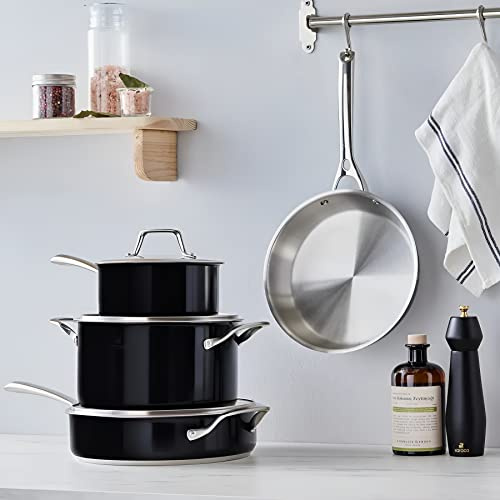 Karaca 7-Piece Stainless Steel Cooking Pot Set Anthracite, Cooking Pot, Saucepan, Casserole, Frying Pan, Stainless Steel Pot Set, Kitchen Aid, Meals Essential for Kitchen