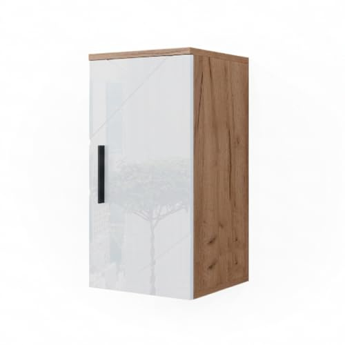 Vicco Badschrank Irma, Weiß Hochglanz/Goldkraft Eiche, 30 x 59 cm | mit Regal, zur Wandmontage geeignet und mit weiteren Irma Möbeln kombinierbar