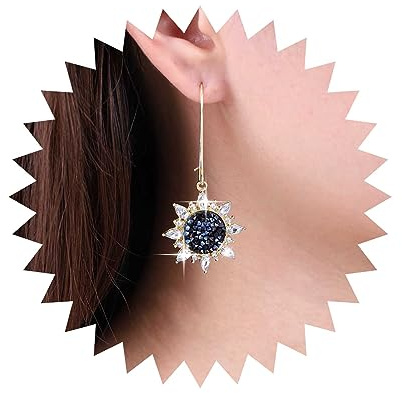 Inateannal Orecchini pendenti vintage con zaffiro e fiore di cristallo, orecchini con strass blu, orecchini a cerchio in argento con zirconia cubica, gioielli per donne e ragazze