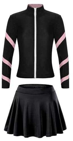 Freebily Kinder Mädchen Eiskunstlauf Anzug Jacke Rock Set Strass Eislaufen Trainingsoutfit Sweatjacke Sportrock Set Performance Tanzkleidung Rosa_A 104-110