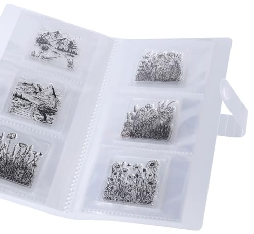 GLOBLELAND Transparente Stempel, Stanzformen, Aufbewahrung, Transparente Stempel, Sammlung, Seitenschutz, Transparentes Fotoalbum, Scrapbooking, Bietet Platz Für 120 Stück 2.2x2.2 Zoll/50x50 mm Große