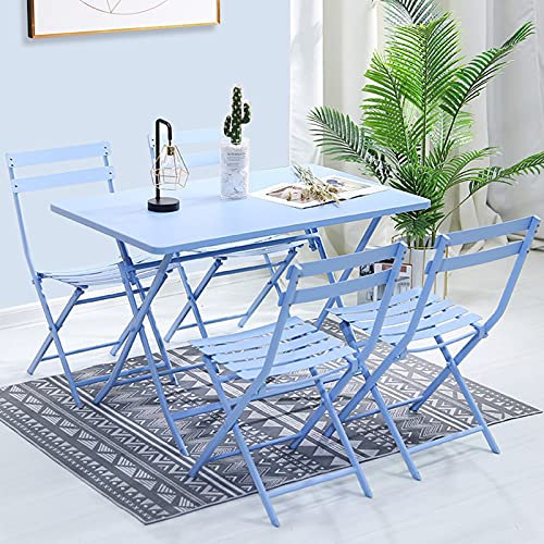 Gartenbank für draußen, 5-teiliges Terrassen-Ess-Set, quadratischer 43-Zoll-Klapptisch aus Metall und 4 Klappstühle aus Metall, Bistro-Set aus hochwertigem Stahl für die Terrasse, zusammenklappbare T