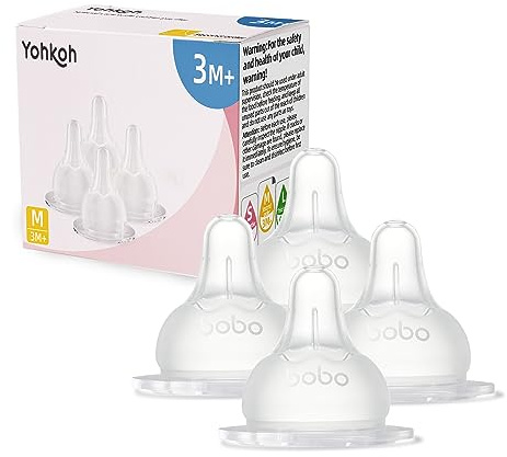 YOHKOH Natural Response Silikonsauger – 4x Perfect Match Babyflaschentrinksauger, Mit Extra Langsamem Durchfluss, Geeignet für Neugeborene ab 1 Monat, BPA-frei ((3m+, M, 4 Stück))