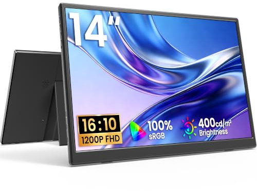 VILVA Portable Monitor 14 Inch FHD 1920 x 1200P USB C HDMI Ultra Thin IPS Travel Display with Smart Cover and Speakers HDR Plug & Play External Monitor for Laptop PC Mobile Phone Mac | 14 1200p IPS HDR, USB-C/HDMI, smart cover+speakers, ultra-slim plug&play, for PC/Mac/Phone.