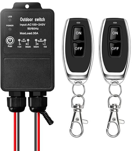 DieseRC Waterproof Wireless Remote Control Radio Control Switch AC 240V/220V 30A Relay Receiver for Wet Location Outdoor Yard Area Light Water Pump Farm Irrigation Roof Garden Street Garage Warehouse