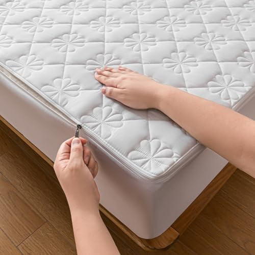 Protège Matelas 140x190 avec Fermeture éclair Personnalisable Housse de Matelas Matelassé Lavable Housse Protection Matelas Demenagement Draps Housses Respirante Surmatela Integrale (140x190+15cm,Whit