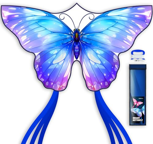 SGftre Aquilone a farfalla blu per bambini e adulti, estremamente facile da volare, aquilone colorato per divertimento all'aperto, perfetto per giochi di aquiloni in famiglia e avventure con tempo per
