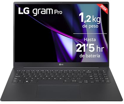 LG gram Pro 16Z90SP-K.AD88B - Portátil Ultraligero de 40.6 cm (16), Panel OLED, Intel Core Ultra 7, 32 GB RAM, 1TB SSD, batería hasta 21.5 h, 1,199 g, W11 Home, Negro, Teclado QWERTY Español