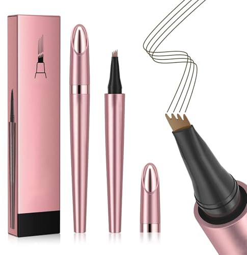 lomdung Lápiz Cejas Microblading, Lápizs de Ceja 3D Resistente al Agua con Cabeza de 4 Horquillas,Lápiz de Cejas Mágico, Resistente al Agua y al Sudor,de Larga Duración y no se Desvanece(Marrón Claro)
