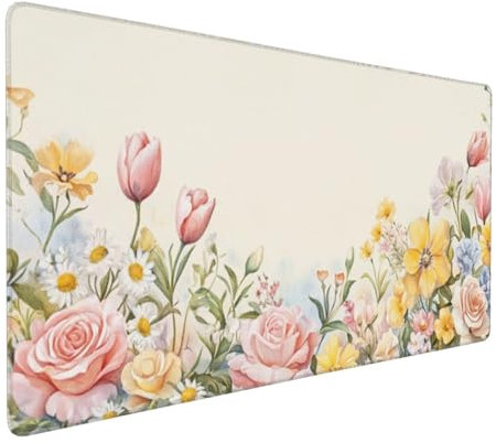Gaming Mauspad XXL Rosen Mousepad 1000x500x4mm Rosa Verlängertes Mauspad Schreibtischauflage,Genähte Kanten Mauspad,Verbessert Präzision und Geschwindigkeit Wasserdicht Geeignet für Büro und Spiele