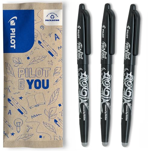 PILOT - Set of 3 FriXion Ball 07 - Erasable Thermosensitive Ink Pen - Refillable Roller Pen - Black - Medium Tip