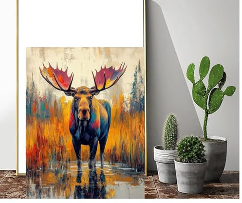Malen Nach Zahlen Reh Malen Nach Zahlen Erwachsene Farbe Malen Nach Zahlen kinder Paint by Numbers Handgemalt ölgemälde Mit Pinseln und Acrylfarbe kreativ Set für Erwachsene (Rahmenlos) 60x80cm C-90