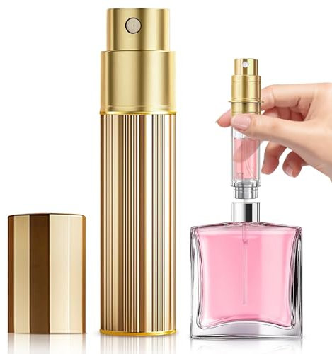 Perfume Atomiser, 5ml Perfume Travel Bottle, Refillable Perfume Bottle Mini Atomiser Spray Bottle Perfume Dispenser Perfume Refill Bottle fits Purse Handbag Pocket Luggage for Women and Men (Gold)