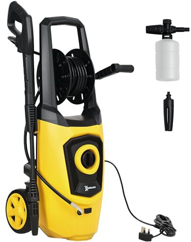DURHAND 1800W High Pressure Washer, 150 Bar Pressure, 510 L/h Flow, High-Performance Portable Power Washer Jet Wash Cleaner with 6M Hose and Hose Reel for Garden, Car, Furniture, Yellow